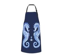 Plumon Watercolor Sea Horses Couple Apron With Pockets Waterproof Kitchen Chef Cooking Aprons For Women Men