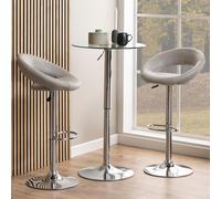 Plump Barstool - Set of 2 - Taupe Faux Leather - Chrome - Gas Lift