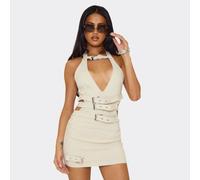 Plunge Belt Detail Top In Stone Woven, Women's Size UK 8