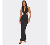 Plunge Halterneck Knot Front Detail Maxi Dress In Black Lace, Women's Size UK 14