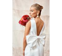 Plunge Neck Structured Satin Bow Back Wedding Dress Coast Ivory 12