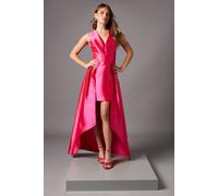 Plunge Neck Twill Maxi Dress With Over Skirt Coast Pink 18