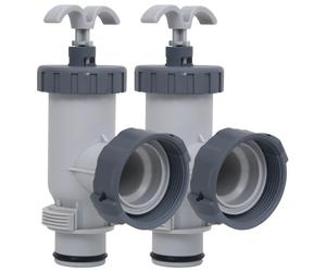 Plunger Valve Set Grey PP 38mm Hose 59mm Thread 2pc Pool Pump Quick Shutoff Plus