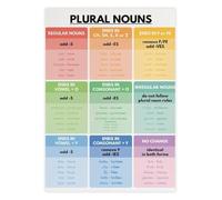 Plural Nouns Rules Chart Poster - Essential English Grammar Guide, Clear Visual Aid for Classroom & Homeschool Decor, Teacher Resource Canvas Art(Framed,12x18inch(30x45cm))