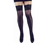 Plus Big Size, shiny lycra Hold Ups 40 Denier Lace - dark blue