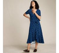 Plus Cotton Modal Short Sleeve V-neck Wrap Dress lands end Navy 16-18