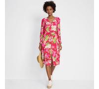 Plus Crepe Button Front Midi Dress lands end Pink 14-16