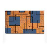 PLUS Haven Coco Coir Door Mat with Heavy Duty Backing, Natural Welcome Blue Geometric Doormat, 17.5”x 30” for Entrance, Front Porch, Easy to Clean Entry Mat, Outdoor and Indoor Uses