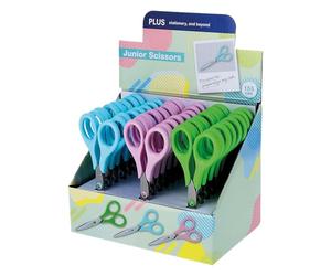 Plus Junior Scissors SC-155C-DP Precision Tip for Delicate Applications, Rustproof Stainless Steel for High Durability, Display Contents Pack of 24, Blue/Pink/Green