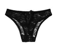 Plus Lace Lingerie Thong Sexy 1PC Floral Brief Crotchless Underwear Women Panty Teacher Outfits Winter (Black, L)