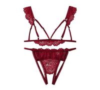 Plus Lingerie Hollow +Thong Women S-2XL Bra Underwear V-Neck Size Fashion Set Plus Size Yes Daddy 4X Red