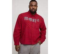 Plus Oversized Boxy Microcheck MMXIII Applique Double Pocket Long Sleeve Shirt | Red | Size 5X-Large | BOOHOOMAN