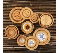 Plus Pot Woven Pads for - Centimeter to 20x20 Centimeters Sizes Yellow Tea for Bowls Pots - Stylish Straw - Table Natural Rattan Coasters Set Placemats Mats(10CM)