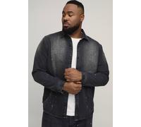 Plus Regular Fit Spray Washed Paint Splatter Denim Shirt | Washed Charcoal | Size 3X-Large | BOOHOOMAN