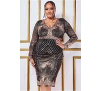 Plus Scalloped Hem Starburst Midi Dress Goddiva Rose Gold 26