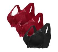 Plus Size 3PCS Front Fastening Bras for Women UK Deep V Neck Vest Thin Lace Bralette Non Wired Full Coverage Stretchy Buckle Everyday Sports Bra Wireless Sexy Shaping Cup Breathable Underwear Sales