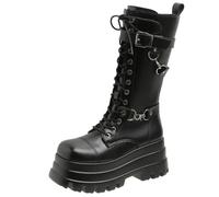 Plus Size 42 Women's Thick Bottom Boots Motorcycles Boots Fashion Side Zipper High Heel Mid Calf Boots(35)