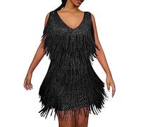 Plus Size 5XL Sexy V-Neck Tassel Mini Dress for Women Elegant Sleeveless Evening Party Bodycon Dresses Summer Night Club Dress-Black,XXXL