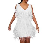 Plus Size 5XL Sexy V-Neck Tassel Mini Dress for Women Elegant Sleeveless Evening Party Bodycon Dresses Summer Night Club Dress-White,XXL