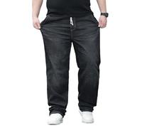 Plus Size Baggy Jeans for Men Elastic Waist Pull On Denim Pants Drawstring Straight Loose Jean Sweatpants L-5XL, Wash Black, 3X-Large