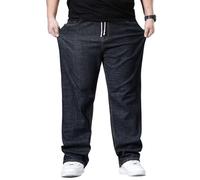 Plus Size Baggy Jeans for Men Elastic Waist Pull On Denim Pants Drawstring Straight Loose Jean Sweatpants L-5XL, Black, 3X-Large