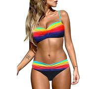 Plus Size Bikini Sets for Women UK 2 Pieces Women's Bikini & Briefs Sexy V Neck Super Padded Push up Bikini Tummy Control Quick Dry Bathing Suit for Women Swimming Costume for Big Busted Women