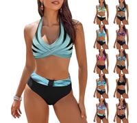 Plus Size Bikini Sets for Women UK High Waisted Tummy Control Black Ladies 2pcs Swimming Costume 2026 Women's Swimsuits Printed Push up Vintage Beachwear Twist Front Bikini Top Pleated Beach Wear