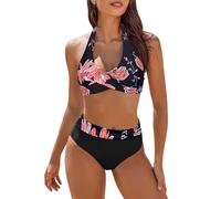 Plus Size Bikini Sets for Women UK High Waisted Tummy Control Black Ladies 2pcs Swimming Costume Sales Women's Swimsuits Printed Push up Vintage Beachwear Twist Front Bikini Top Pleated Beach Wear
