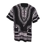 Plus Size Black Traditional African Print Unisex Dashiki Shirt - Black -