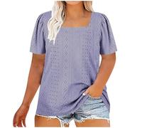 Plus Size Blouses for Womens UK Clearance Square Neck Short Sleeve T-Shirt Eyelet Tops Loose Tunic Tops Ladies Summer Blouses Oversized Casual Plain T Shirts Baggy Elegant Party Tee Shirt Size XL-5XL