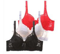 Plus Size Bras 3 PC Women's Bras High Support Underwire for Women Adjustable Strap Full Coverage Up Bra Comfortable No Underwire Wireless Sexy Padded Lace Bra Wireless for Women Watermelon Red