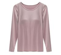 Plus Size Built in Bra Tops Women Solid Color Crewneck Ladies Tops with Bra Integrated Long Sleeve Tops Minimalist T Shirts with Breast Pad Underwear Pajamas Undershirt Base Black Clothing UK Sales