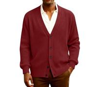 Plus Size Cardigan Up to 6XL UK Cozy Plus Size Long Sleeve Jacket Man Casual Winter Deep Neck Button-Solid Cable Knit Loose Fit Cardigan Man Red 5XL