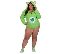 Plus Size Care Bears Lucky Bear Costume for Women - Hooded Sherpa Fleece Romper for Halloween - Officially Licensed, Green, 2X