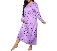 Plus Size Casual Sleep Dress Women's Plus Heart Print Long Sleeve Round Neck Stretch Loose Nightdress petite dressing gowns for women uk ladies bath set Leopard Print Dressing Gowns for (Wine, XL)