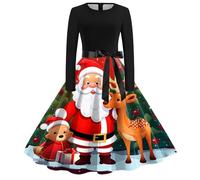 Plus Size Christmas Dresses for Women, Christmas Outfit Women, Cocktail Swing Dress Retro Long Sleeve Dress Flare Vintage Hepburn Dresses Christmas Outfits Costumes