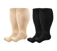 Plus Size Compression Socks for Women & Men, 2 Pair Neuropathy Socks Medical Compression Stockings, 20-30 mmHg Wide Calf Compression Socks Knee Support for Boosts Circulation & Reduces Swelling