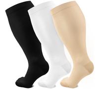 Plus Size Compression Socks for Women Men Wide Calf 20-30 mmHg Extra Large for Circulation Support Recovery/4X-Large-black/White/Nude (3 Pack)