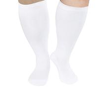 Plus size compression socks wide calf men women knee high 20-30 mmhg breathable circulation xl 2xl 3xl 4xl 5xl, White, XXXXL