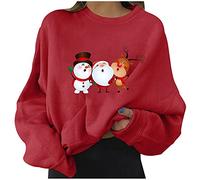 Plus Size Costumes for Women Christmas Red Hoodie 50Th Birthday Gifts for Women Exploring Women's Loose O-Neck Print Long Sleeves Easy Shirts Blouses Tops (Red-2, XXXL) Bargains of The Day Sale