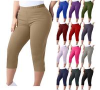 Plus Size Cropped Trousers for Women UK Ladies Stretch 3/4 Knee Length Capri Leggings Shorts High Elastic Waisted Summer Pull On Pants Tummy Control Yoga Capris Activewear