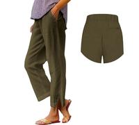 Plus Size Cropped Trousers,Linen Trousers for Women UK Summer Womens Pants Ladies Wide Leg Elasticated Waist Cotton Palazzo Cropped Petite Holiday Casual Loose Sport Baggy Outfits Clothing,Brown,XL