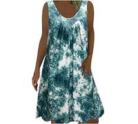Plus Size Dress for Women UK Clearance Vintage Tie Dye Tank Dresses Sleeveless Midi Dress Casual Summer Loose Sundress Party Beach Boho Knee Length Dress Ladies Tunic Dresses Green