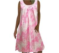 Plus Size Dress for Women UK Clearance Vintage Tie Dye Tank Dresses Sleeveless Midi Dress Casual Summer Loose Sundress Party Beach Boho Knee Length Dress Ladies Tunic Dresses Pink