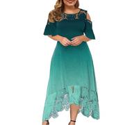Plus Size Dress for Women UK Elegant Casual Chiffon Maxi Dresses Cold Shoulder Lace Floral Long Dress Short Sleeve Formal Crewneck Prom Dress Ladies Wedding Guest Dresses for Evening Night Out