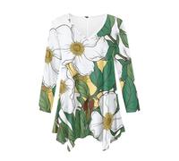 Plus Size Dress Shirts for Women Irregular Hem Flowy Long Blouses Floral Cherokee Rose Tops for Ladies Fall Spring Long Sleeve Swing Loose Fit Tunic Shirts White