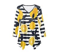 Plus Size Dress Shirts for Women Irregular Hem Flowy Long Blouses Striped Lemon Tops for Ladies Fall Spring Long Sleeve Swing Loose Fit Tunic Shirts White
