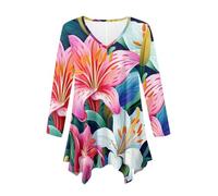 Plus Size Dress Shirts for Women Irregular Hem Flowy Long Blouses Tropical Floral Tops for Ladies Fall Spring Long Sleeve Swing Loose Fit Tunic Shirts Multicolor