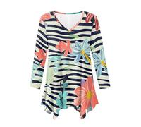 Plus Size Dress Shirts for Women Irregular Hem Flowy Long Blouses Tropical Stripes Floral Tops for Ladies Fall Spring Long Sleeve Swing Loose Fit Tunic Shirts White