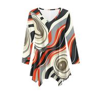 Plus Size Dress Shirts for Women Irregular Hem Flowy Long Blouses Vintage Geometric Tops for Ladies Fall Spring Long Sleeve Swing Loose Fit Tunic Shirts Orange